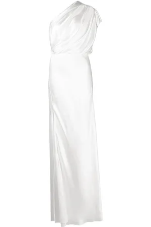 Michelle Mason Silk one-shoulder gathered gown