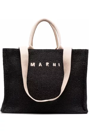 Marni Logo-embroidered raffia tote bag