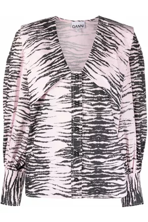 Ganni Stripe print V-neck shirt