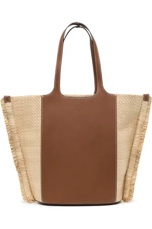 Palm Bridge leather-trimmed suede and woven raffia shoulder bag