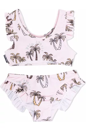 Palm Angels Palm-tree print ruffled bikini