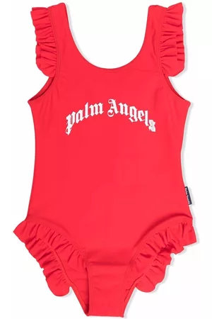 Palm Angels Logo-print ruffle-cuff swimsuit