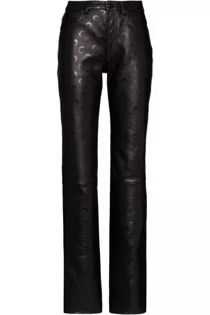 Marine Serre Crescent moon-print leather trousers