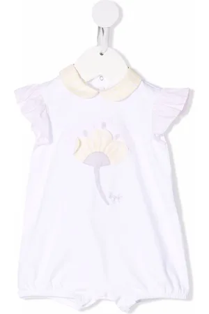 Il gufo Floral-embroidered ruffled romper