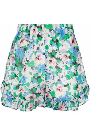Ganni Ruffle-trim floral shorts