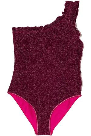 Oseree Metallic-effect one-shoulder swimsuit
