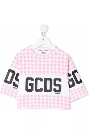GCDS Gingham-pattern short-sleeved top