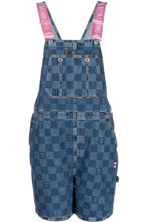AAPE BY A BATHING APE Checkerboard denim dungarees