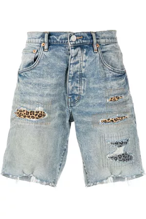 Purple Brand Distressed-effect knee-length denim shorts