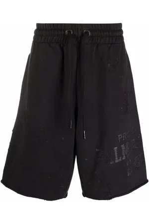 Palm Angels Glitter logo distressed shorts