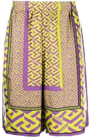 VERSACE La Greca-print silk shorts
