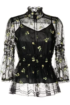 Anna Sui Floral-embroidered lace blouse