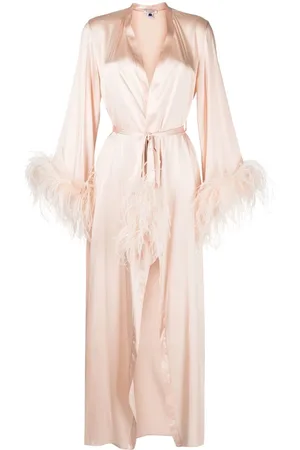 Gilda & Pearl Camille feather-trim silk robe