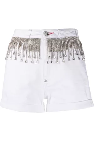 Philipp Plein Crystal fringe-embellished denim shorts