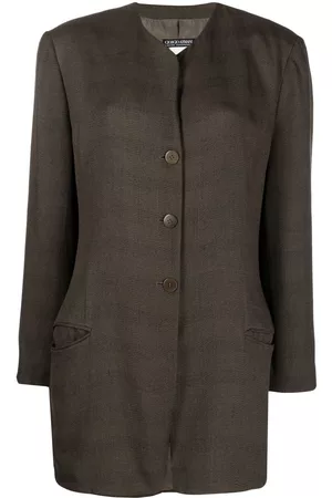 Giorgio Armani 1990s plaid-pattern collarless jacket