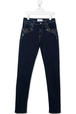 Philipp Plein TEEN crystal-embellished logo-print jeans