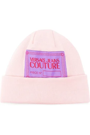VERSACE Logo-patch detail knit beanie