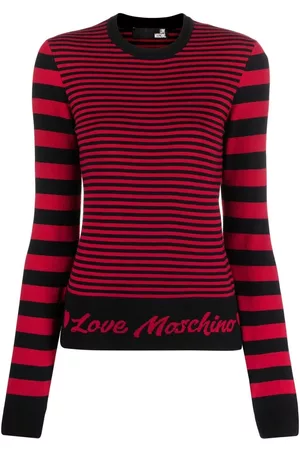 Moschino Intarsia-logo striped jumper