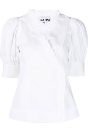Ganni Ruffle-trim wrap blouse