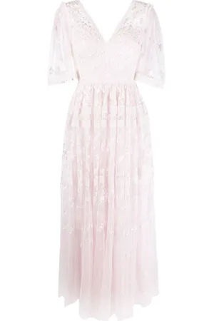 Needle & Thread Floral-embroidered tulle gown
