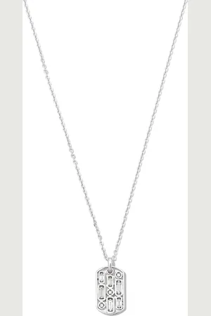 Suzanne Kalan 18kt white gold Inlay diamond dog tag pendant necklace