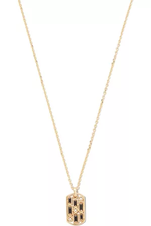 Suzanne Kalan 18kt yellow Inlay sapphire dog tag pendant necklace