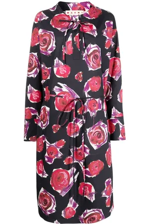 Marni Rose-print tie-waist dress