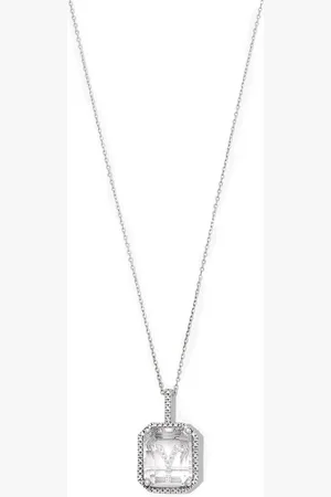 Mateo 14kt white gold Y initial diamond pave quartz pendant necklace