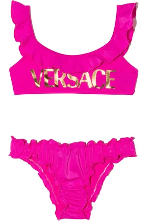 VERSACE Logo-print ruched bikini set