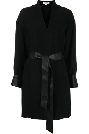 Vince Belted-waist V-neck dress
