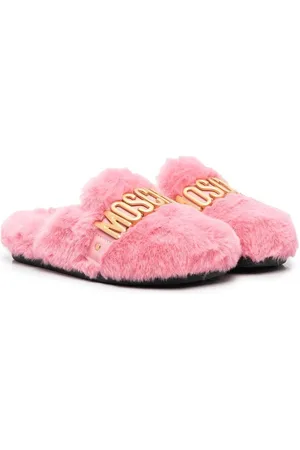 Moschino Logo-plaque faux-fur slippers