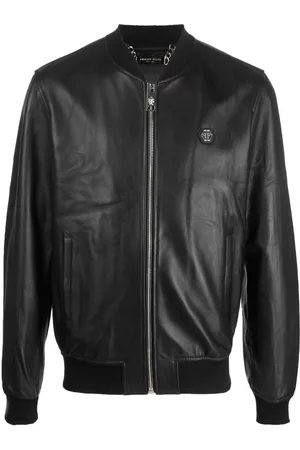 Philipp Plein Logo-patch leather bomber jacket