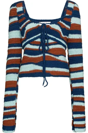 SEA Wave crochet-knit puff-sleeve sweater