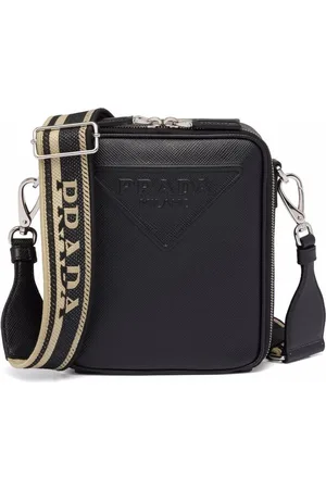 new PRADA Symbole Triangle logo saffiano leather phone pouch lanyard bag  black