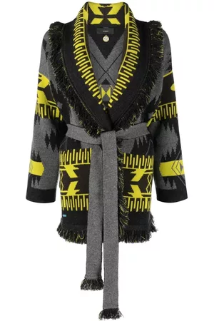 Alanui Intarsia-knit belted-waist cardigan