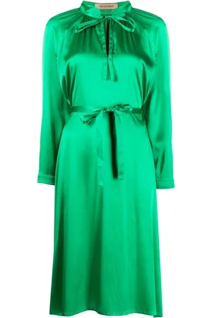 YVES SALOMON Satin-finish tied-waist dress