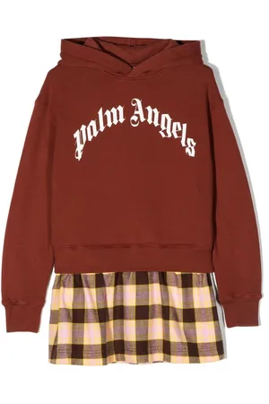 Palm Angels Logo-print plaid hoodie panelled dress