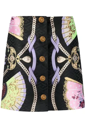 VERSACE Graphic-print Medusa Head button skirt
