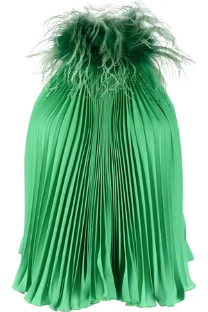 Styland Pleated feather-trim blouse