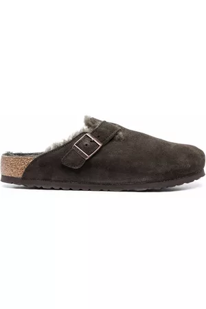 Birkenstock Men Slippers - Boston shearling-trimmed suede slippers