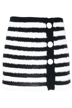 Balmain Striped knitted button-up skirt