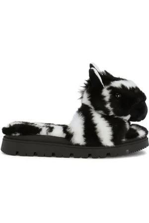 Dolce & Gabbana Girls Slippers - Faux fur zebra slippers