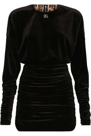Dolce & Gabbana DG-logo draped velvet minidress