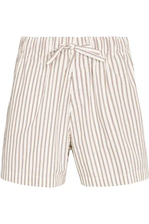 Tekla Vertical-stripe pajama shorts