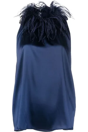 Styland Feather-trim sleeveless blouse