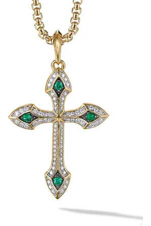 David Yurman 18kt yellow Gothic Cross diamond amulet (36.5mm)