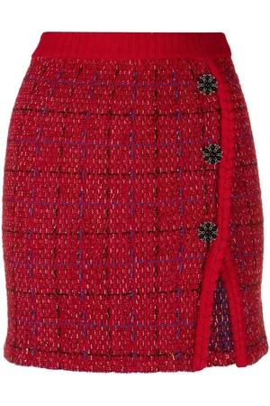 Self-Portrait Crystal button knitted skirt