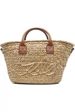 Karl Lagerfeld Women Handbags - Leather-handle straw tote bag