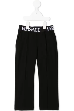 VERSACE Logo-waistband straight-leg trousers