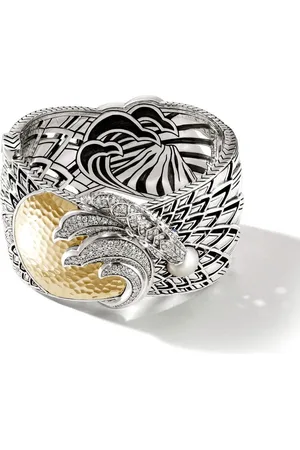 John Hardy 18kt yellow gold Legends Naga freshwater pearl and diamond pavé bangle